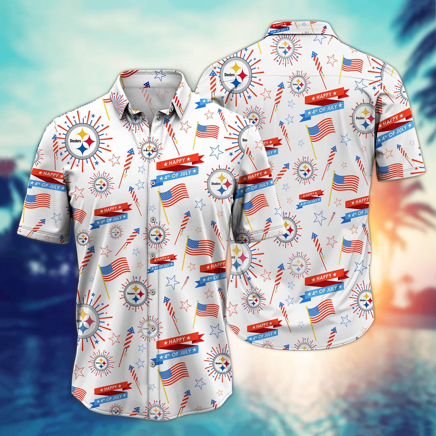 Pittsburgh Steelers – Happy 4th Of July Button Shirt BB912