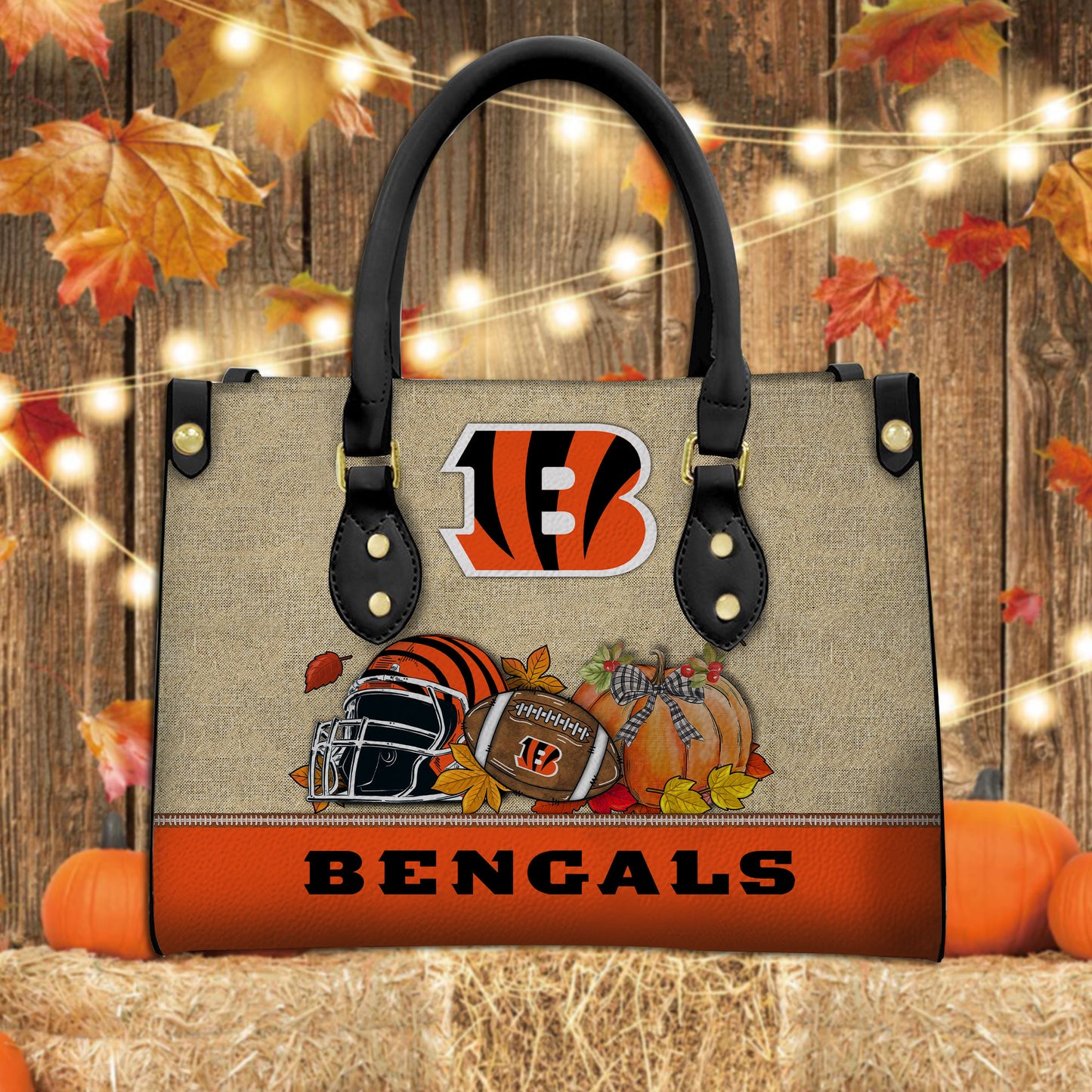 Cincinnati Bengals Personalized Leather Hand Bag AZBTLHB000023