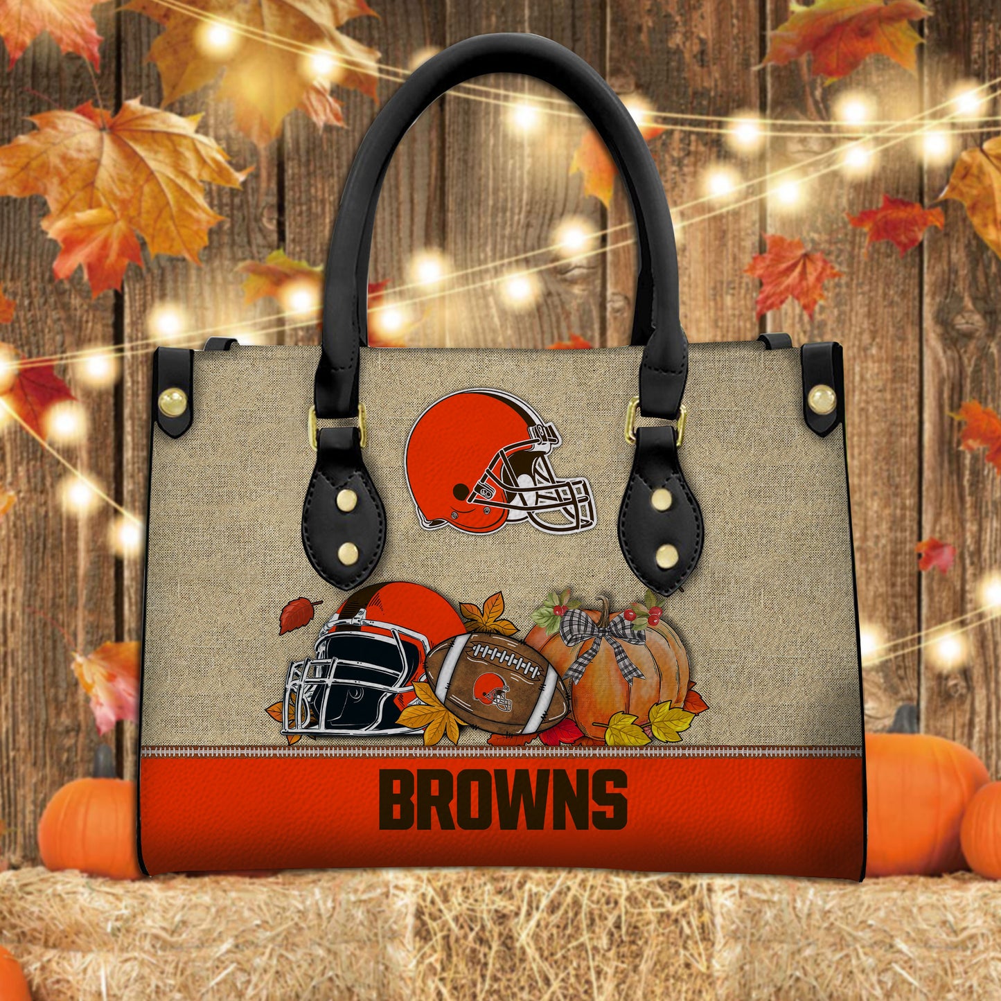 Cleveland Browns Personalized Leather Hand Bag AZBTLHB000024