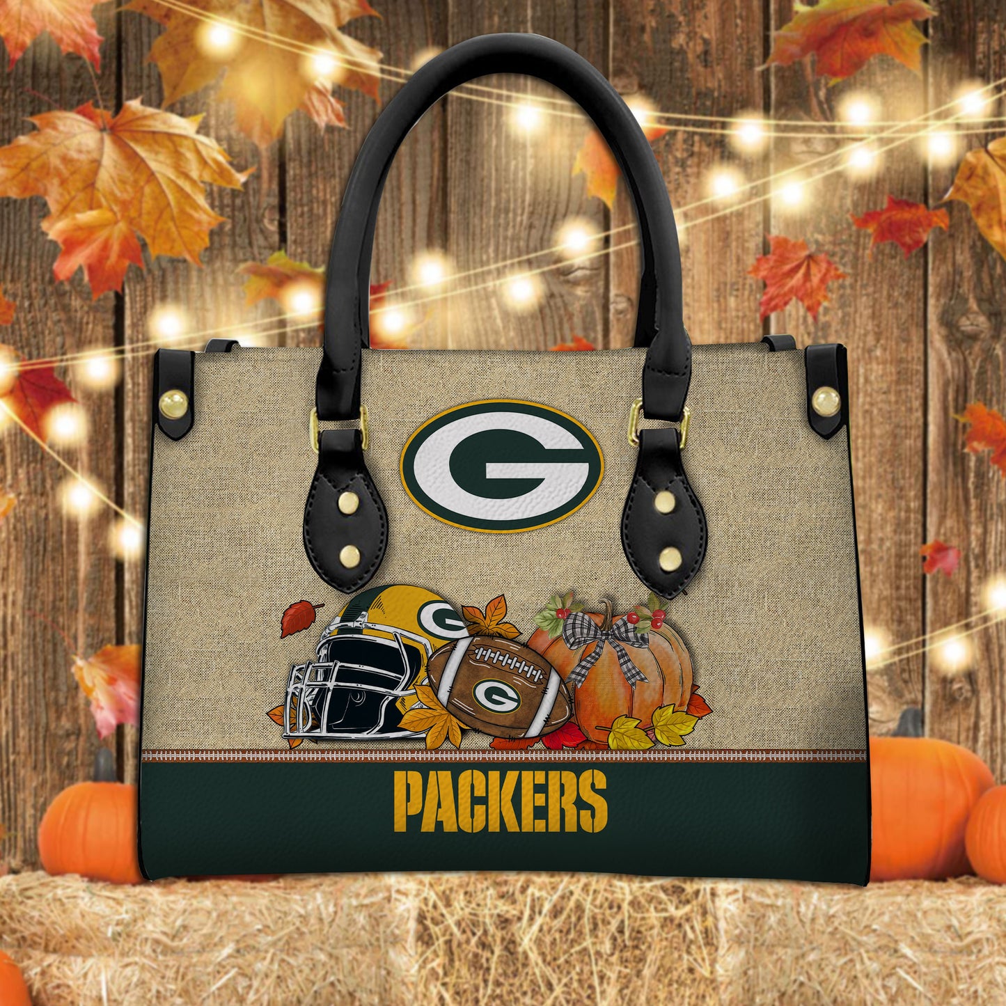 Green Bay Packers Personalized Leather Hand Bag AZBTLHB000028