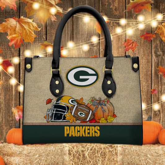 Green Bay Packers Personalized Leather Hand Bag AZBTLHB000028