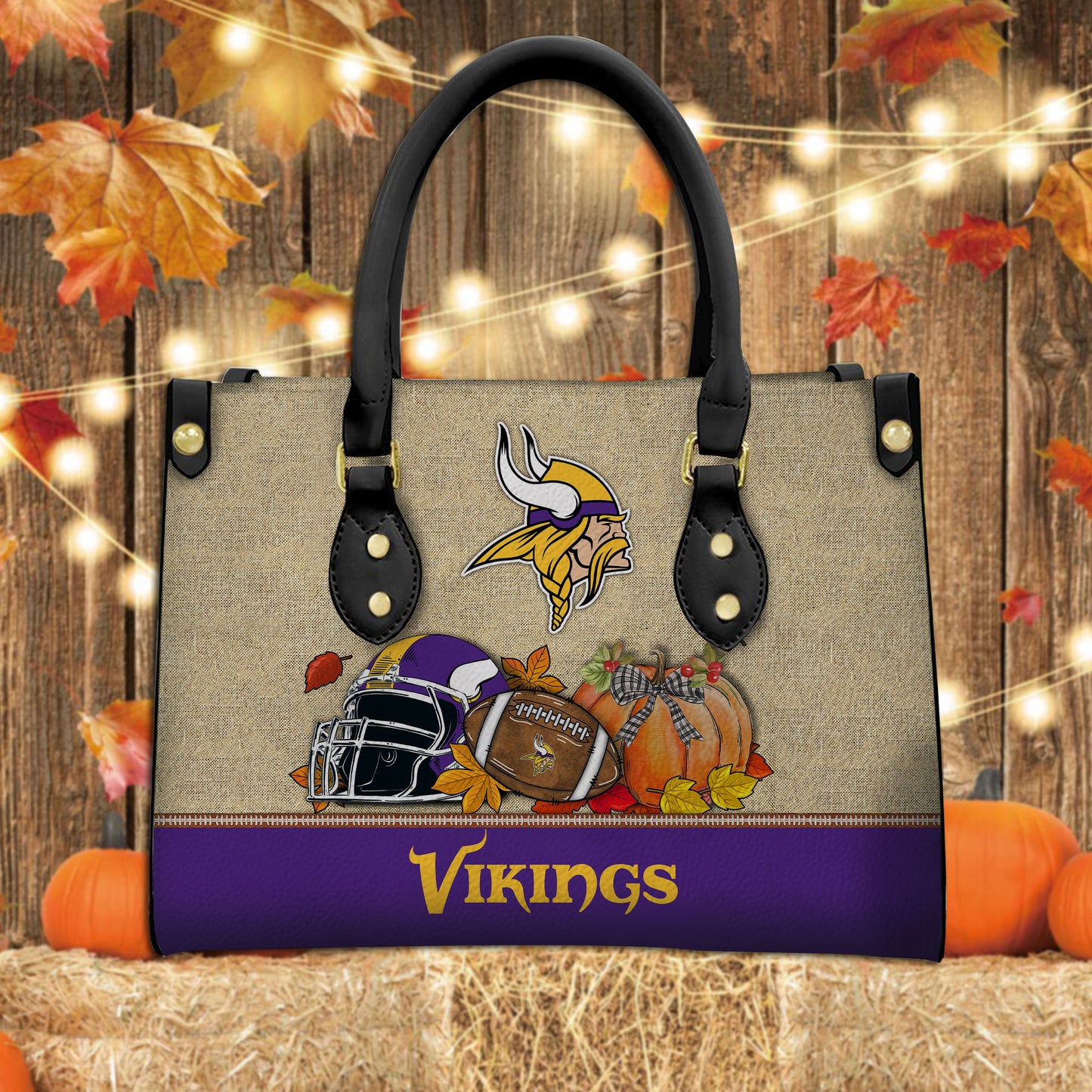 Minnesota Vikings Personalized Leather Hand Bag AZBTLHB000004