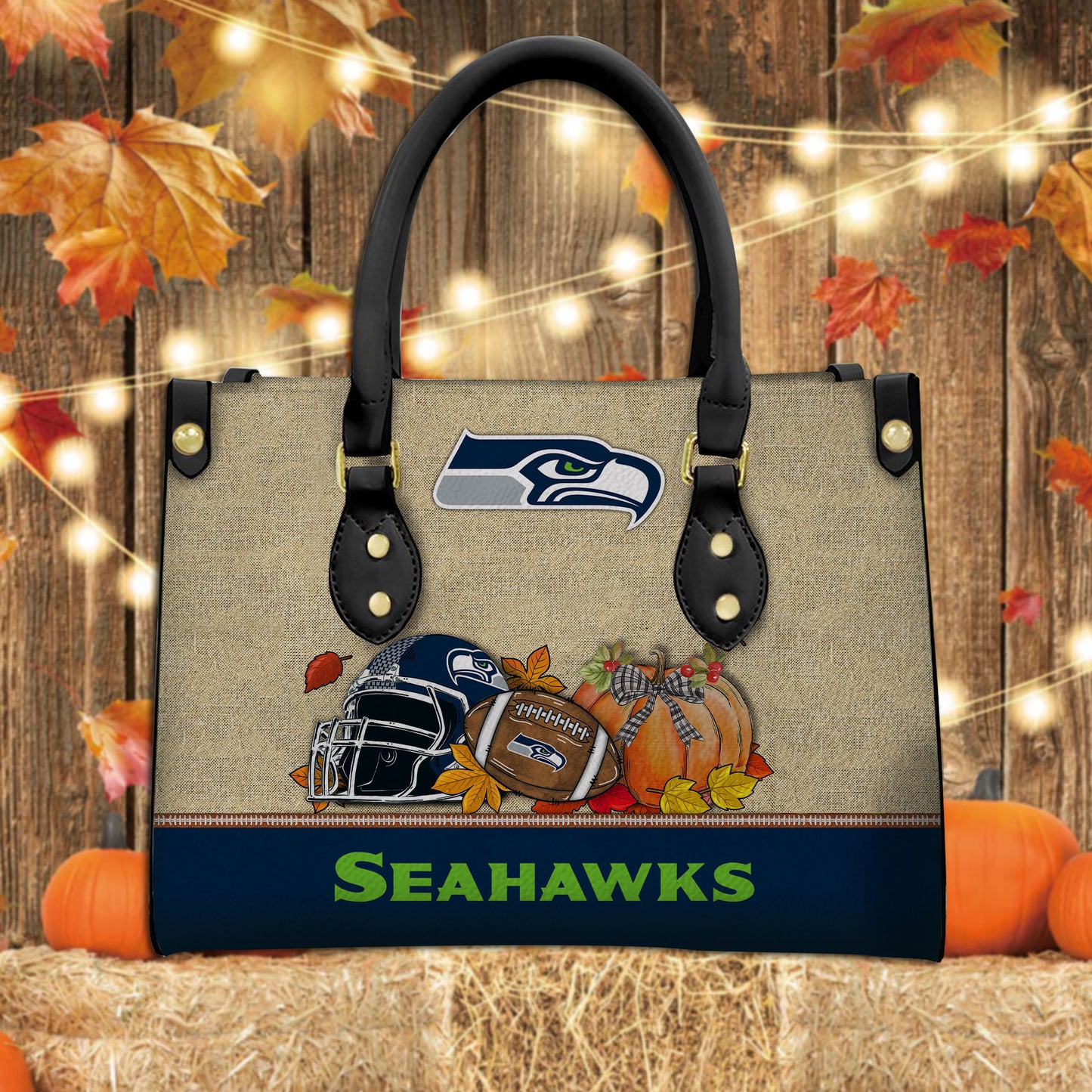 Seattle Seahawks Personalized Leather Hand Bag AZBTLHB000014