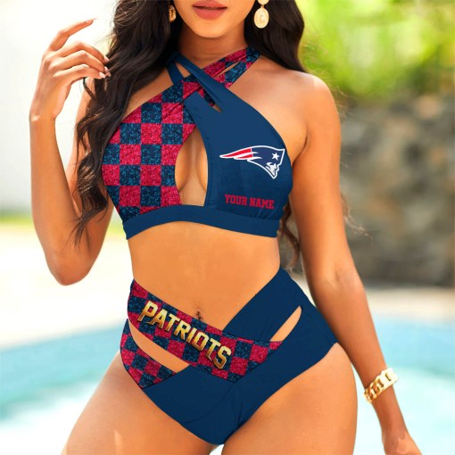 New England Patriots Women’s 2PCS Bikini Swimsuit Criss Cross Cutout Bathing Suit S9BCCB047