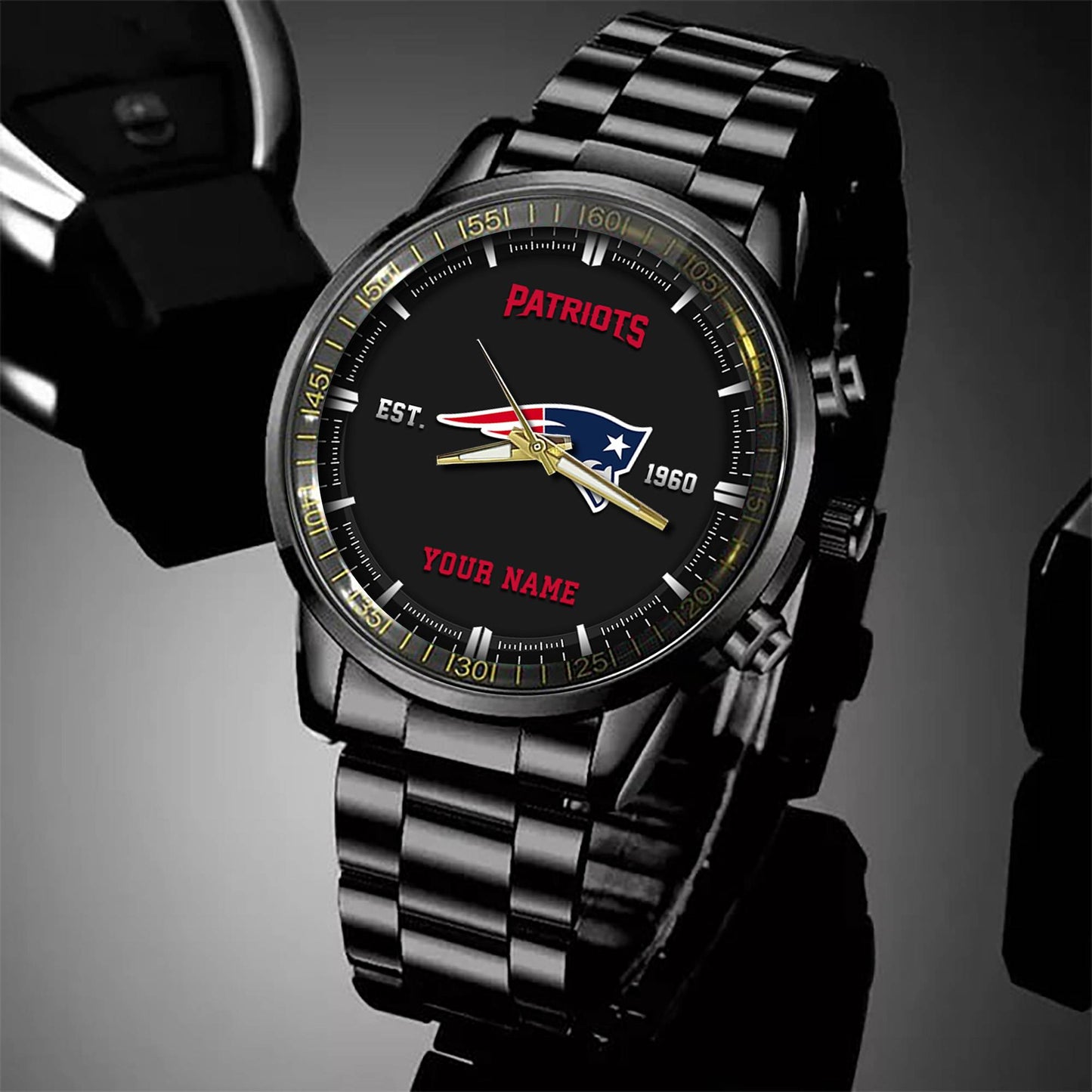 New England Patriots Black Fashion Watch Gifts For Sport Fans AZWATCH076