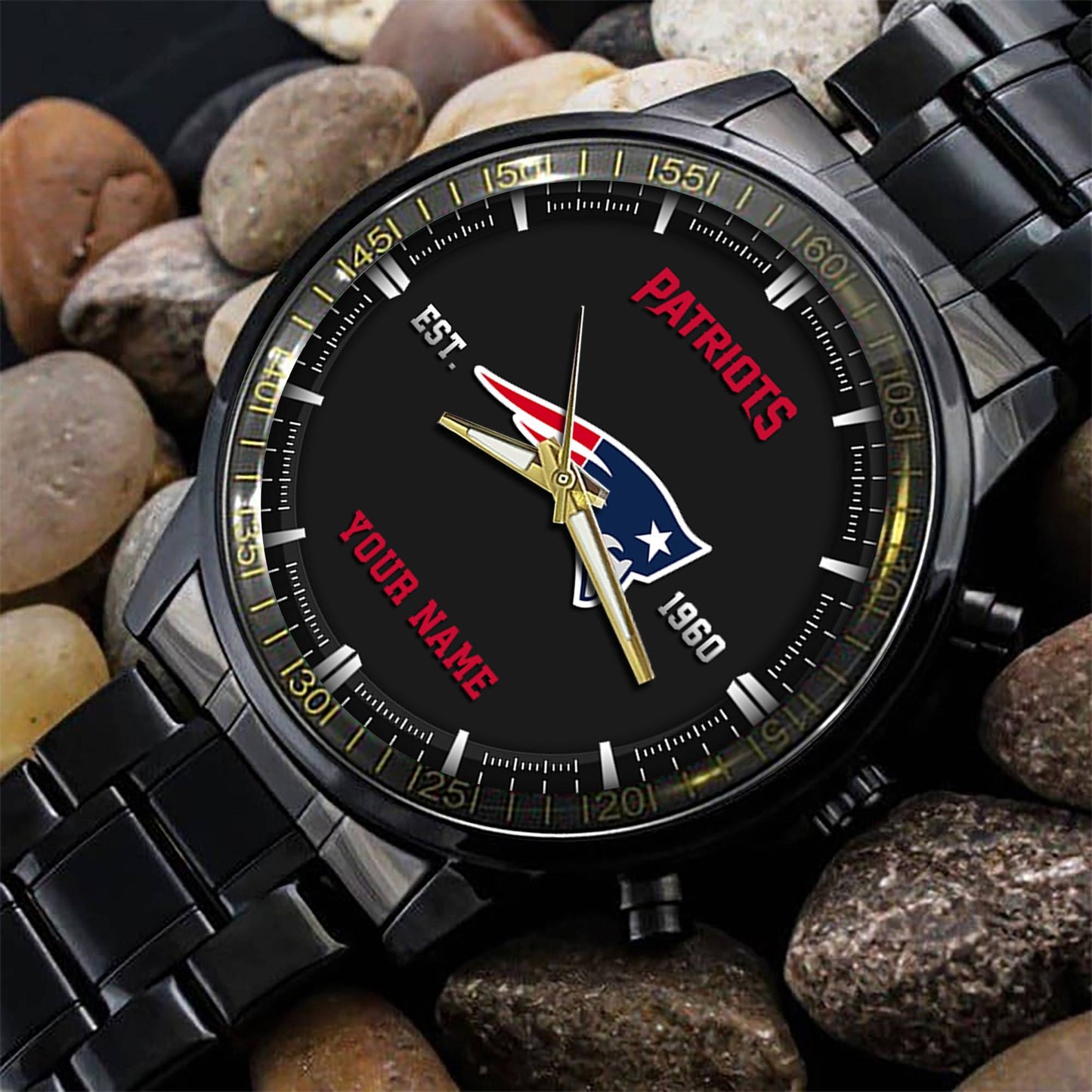 New England Patriots Black Fashion Watch Gifts For Sport Fans AZWATCH076