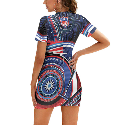 New England Patriots Casual Short Sleeve Bodycon Mini Dress BG18