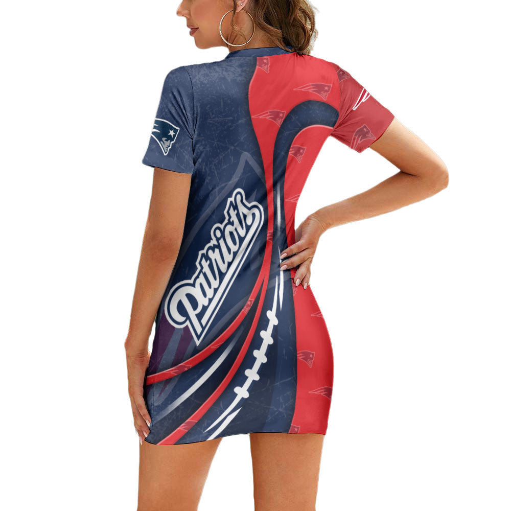 New England Patriots Casual Short Sleeve Bodycon Mini Dress BG19