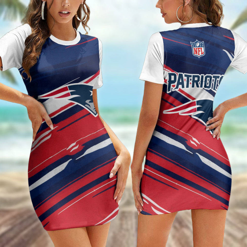 New England Patriots Casual Short Sleeve Bodycon Mini Dress BG79