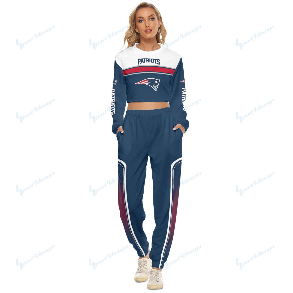 New England Patriots Crop Sweatshirt Suit 5