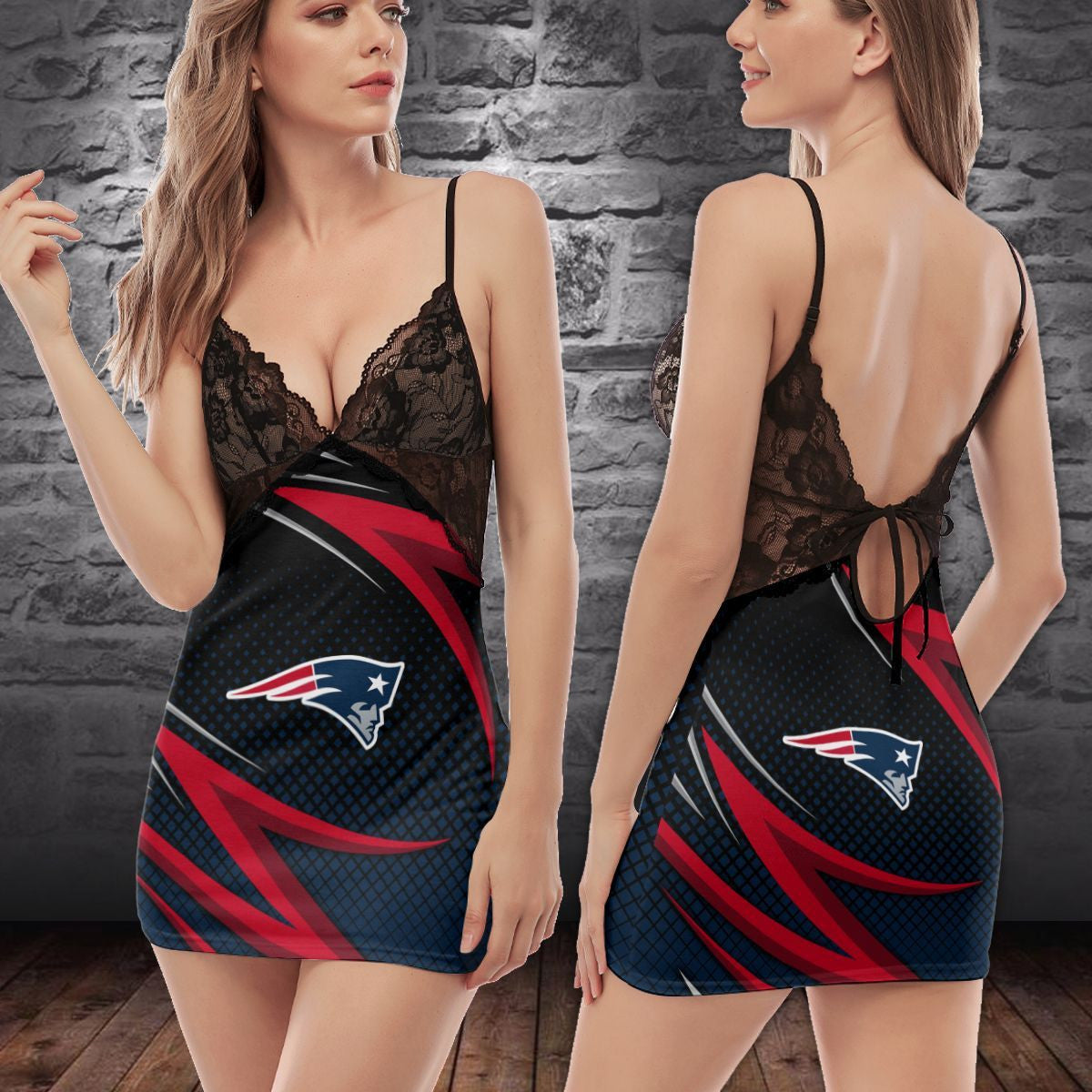 New England Patriots Lace Back Strap Slip Dress 163-2