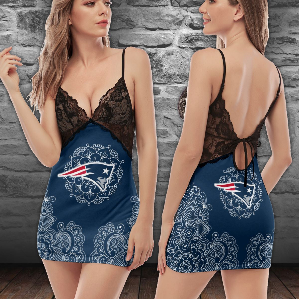 New England Patriots Lace Back Strap Slip Dress 228