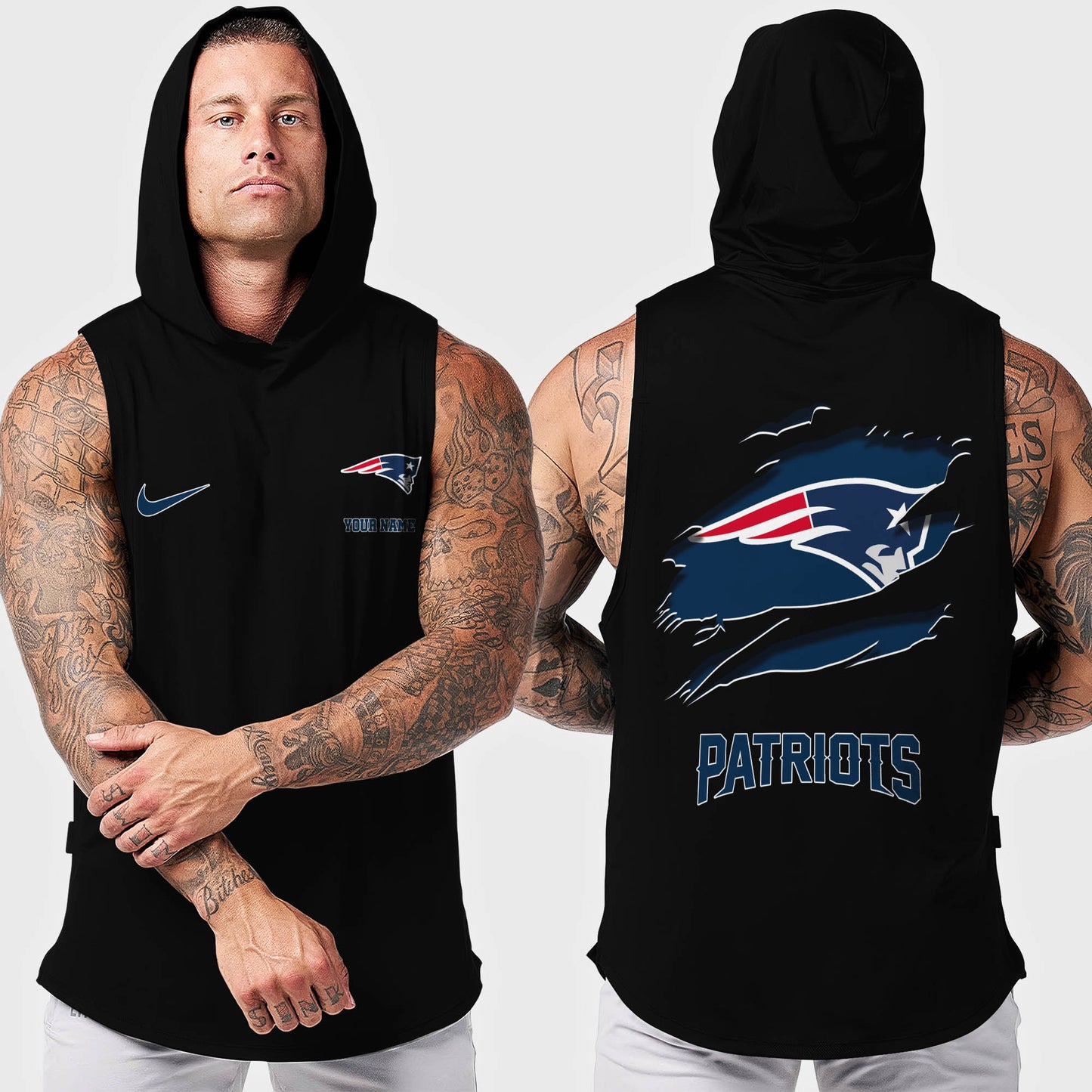 New England Patriots Men Workout Hooded Tank Top AZMGSH022
