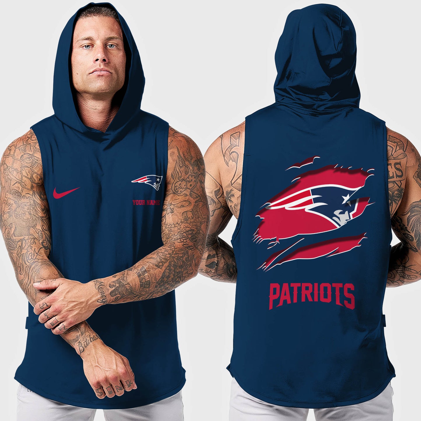 New England Patriots Men Workout Hooded Tank Top AZMGSH022