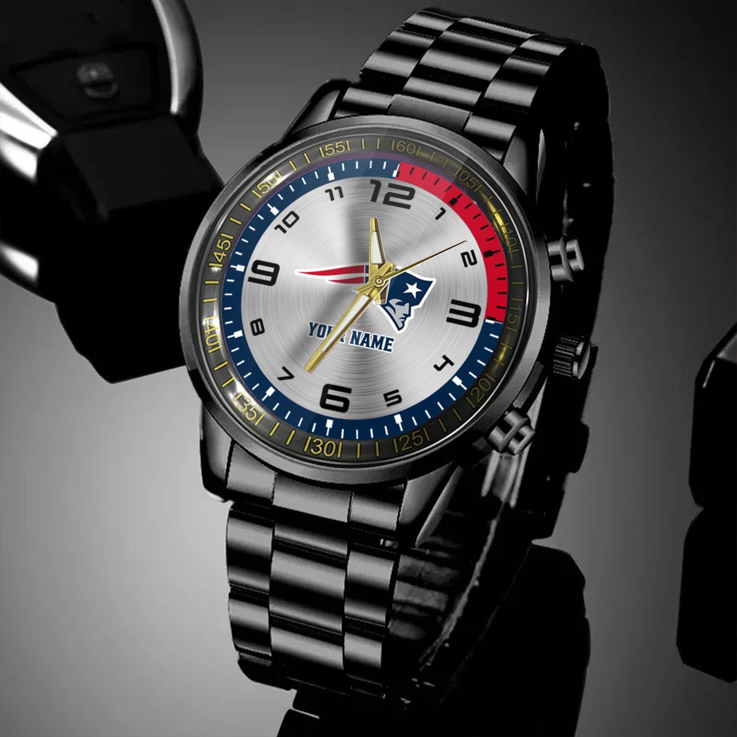 New England Patriots Black Fashion Watch Gifts For Sport Fans AZWATCH022