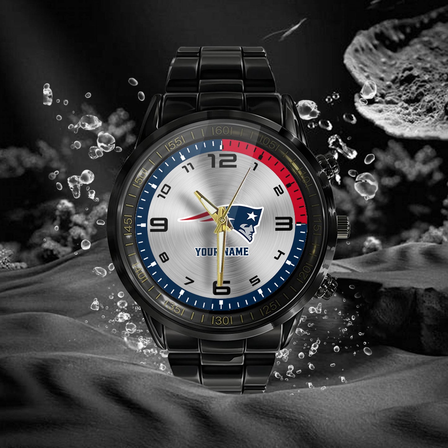 New England Patriots Black Fashion Watch Gifts For Sport Fans AZWATCH022