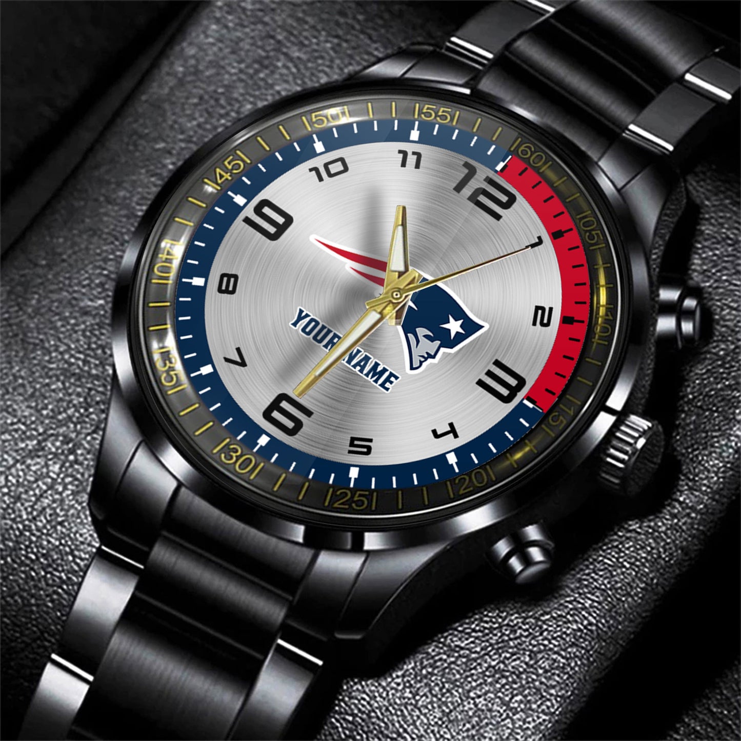New England Patriots Black Fashion Watch Gifts For Sport Fans AZWATCH022