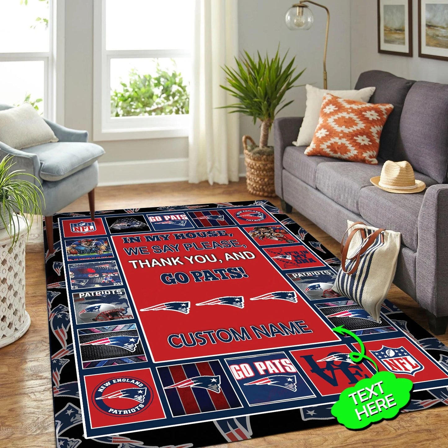 New England Patriots Personalized Premium Rectangle Rug 34