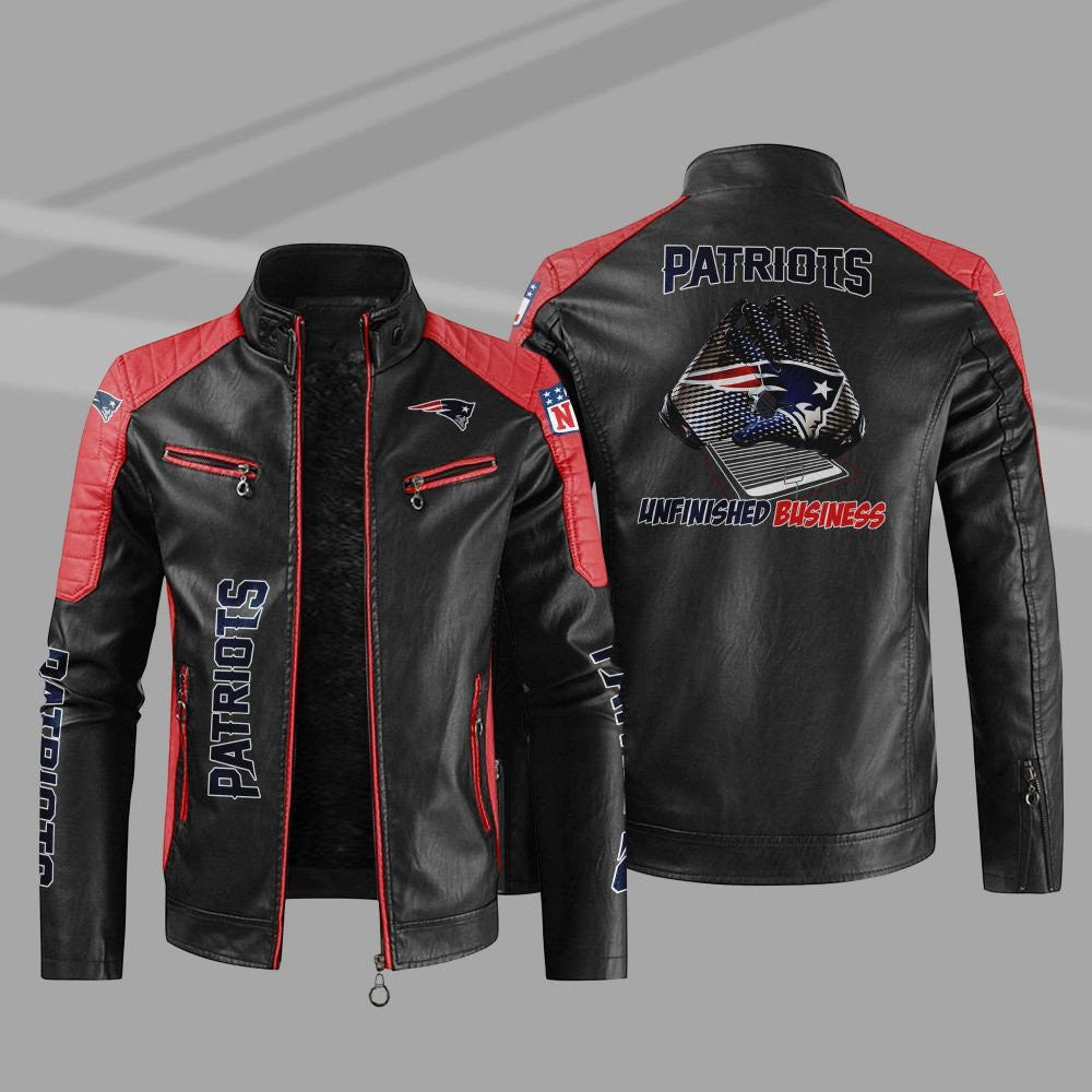 New England Patriots Stand Collar Leather Jacket BG14