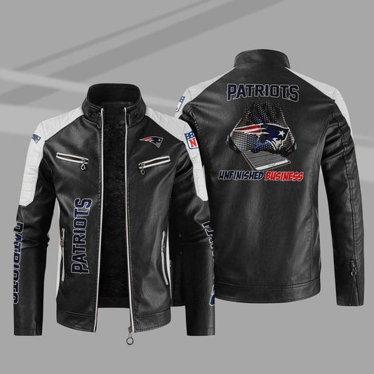 New England Patriots Stand Collar Leather Jacket BG14