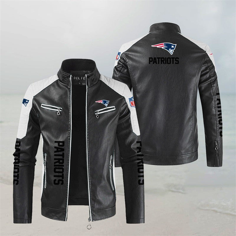 New England Patriots Stand Collar Leather Jacket BG44