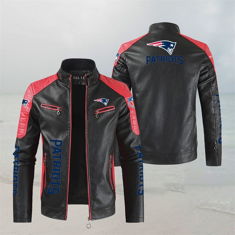 New England Patriots Stand Collar Leather Jacket BG44