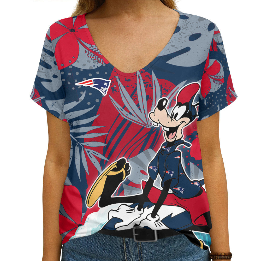 New England Patriots Summer V-neck Women T-shirt