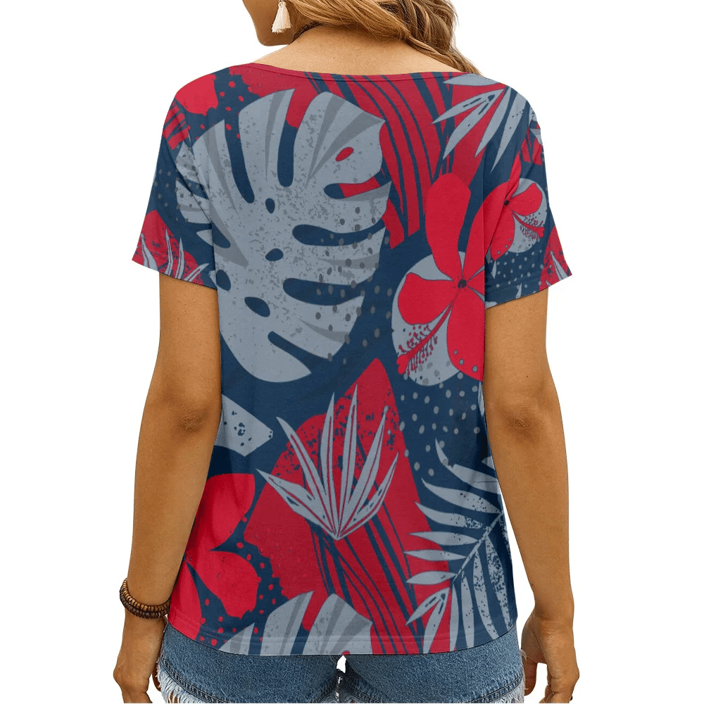 New England Patriots Summer V-neck Women T-shirt
