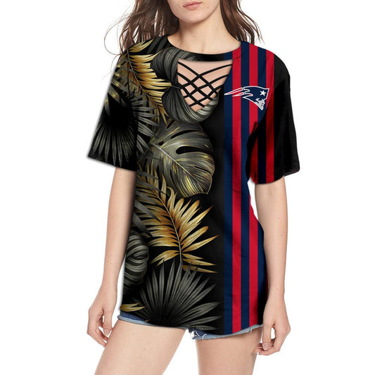 New England Patriots Women Summer String Short Sleeve Shirt BG39