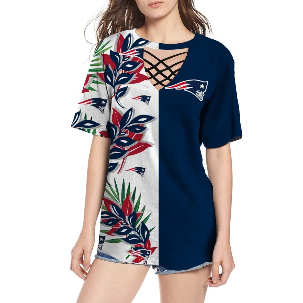 New England Patriots Women Summer String Short Sleeve Shirt BG43