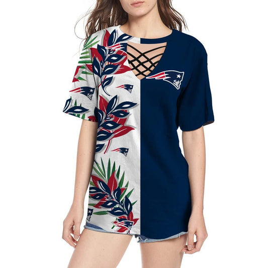 New England Patriots Women Summer String Short Sleeve Shirt BG43