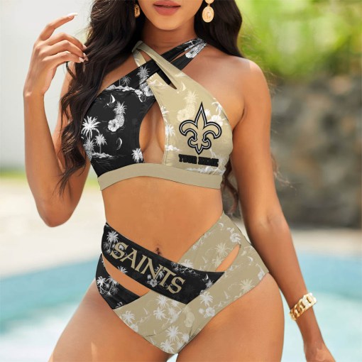 New Orleans Saints Women’s 2PCS Bikini Swimsuit Criss Cross Cutout Bathing Suit S9BCCB080