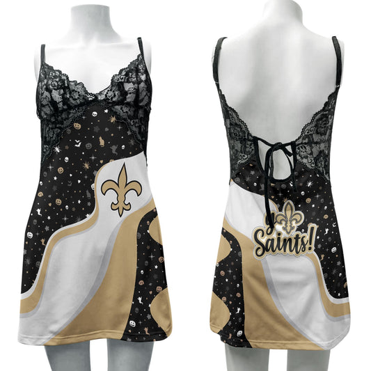 New Orleans Saints Halloween Lace Back Strap Slip Dress 324-1