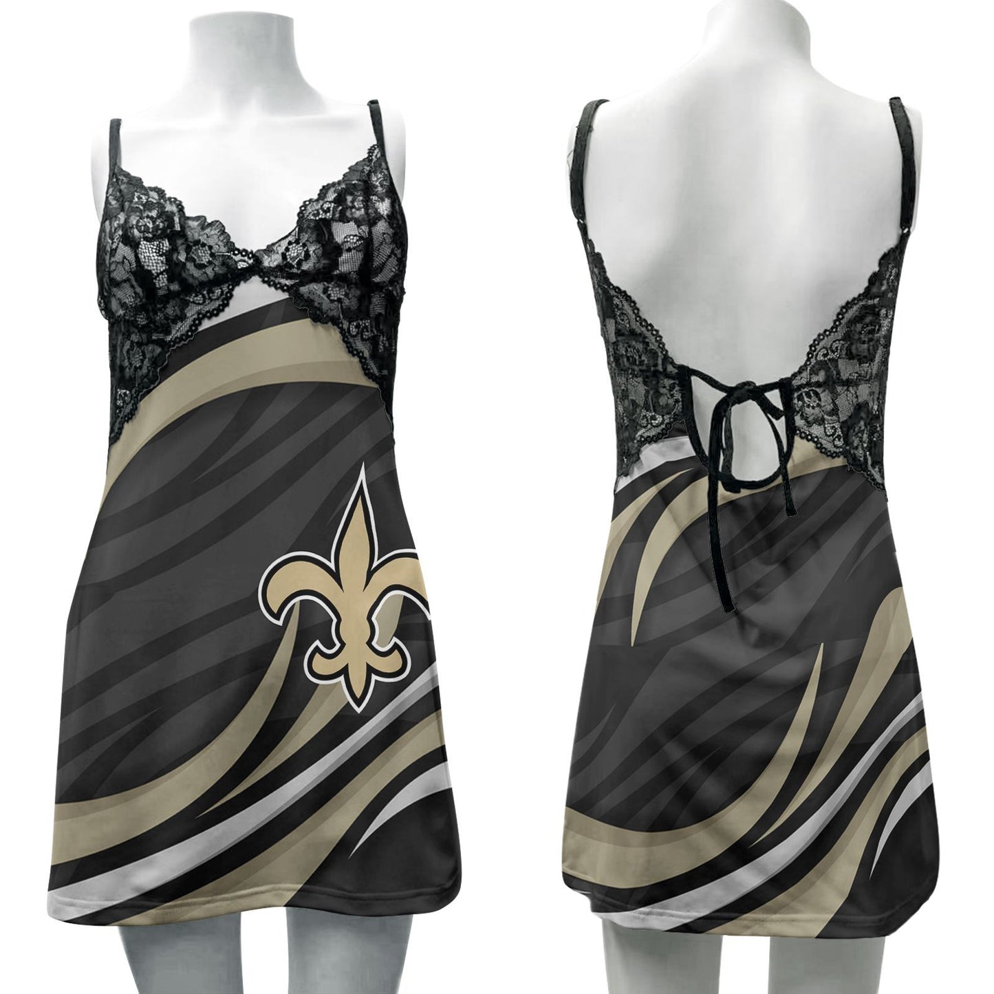 New Orleans Saints Lace Back Strap Slip Dress 04-2