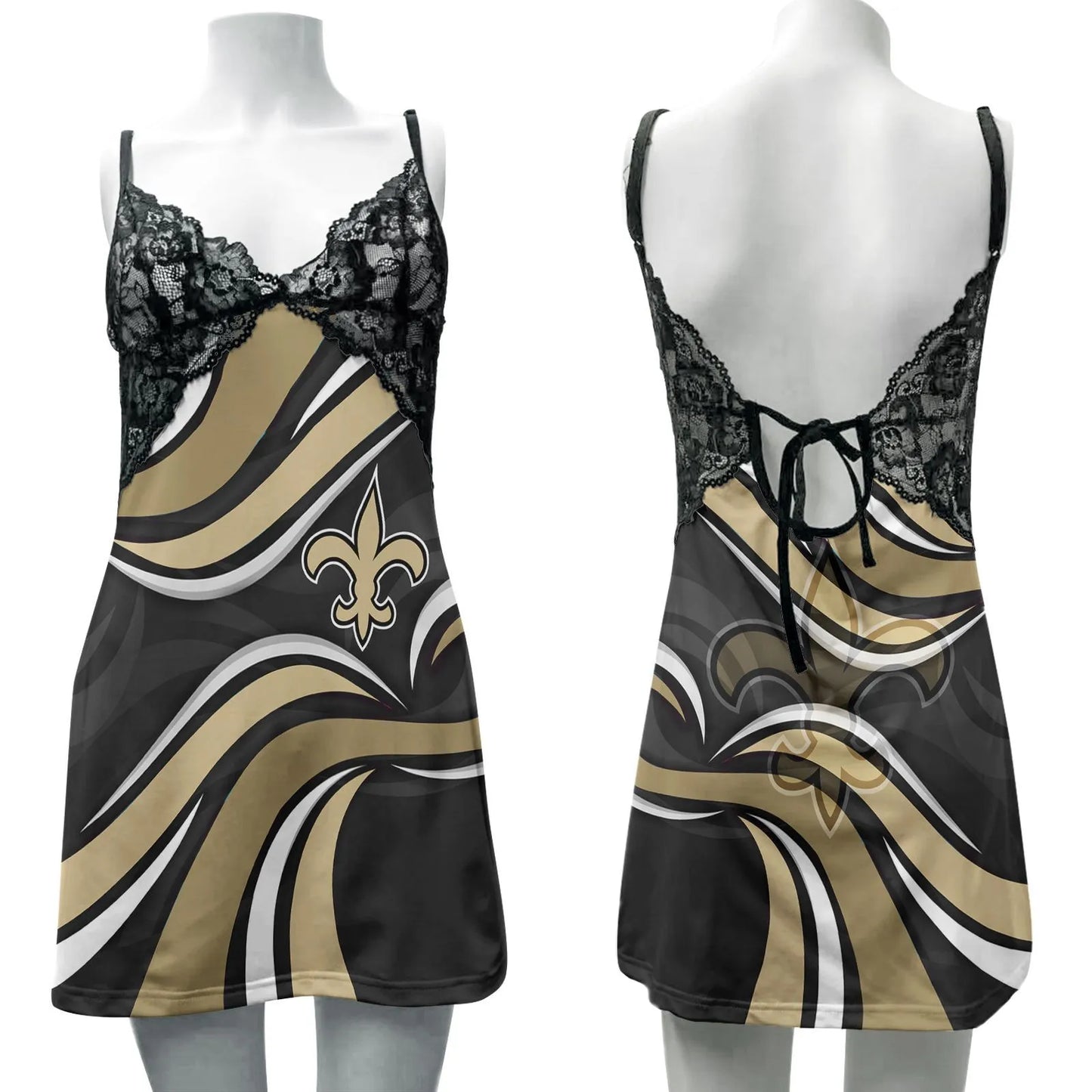 New Orleans Saints Lace Back Strap Slip Dress 276-1