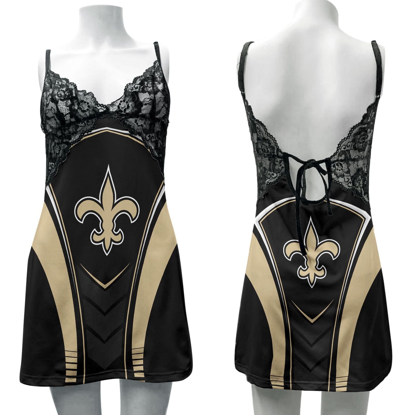 New Orleans Saints Lace Back Strap Slip Dress 411