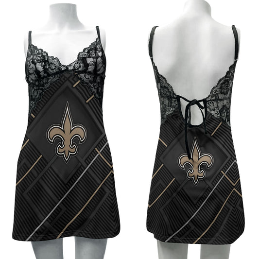 New Orleans Saints Lace Back Strap Slip Dress 417
