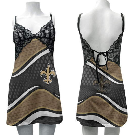 New Orleans Saints Lace Back Strap Slip Dress 428