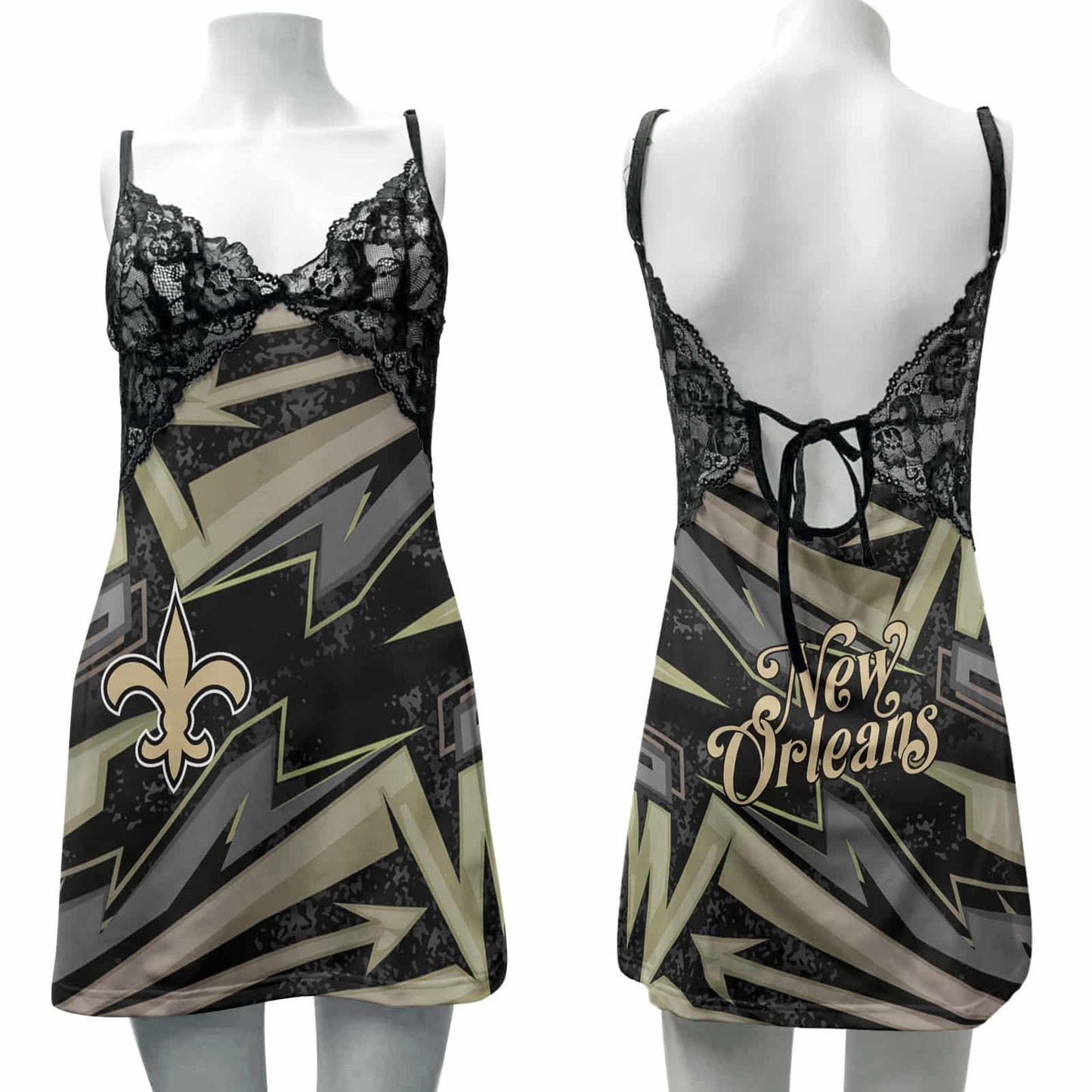 New Orleans Saints Lace Back Strap Slip Dress 450