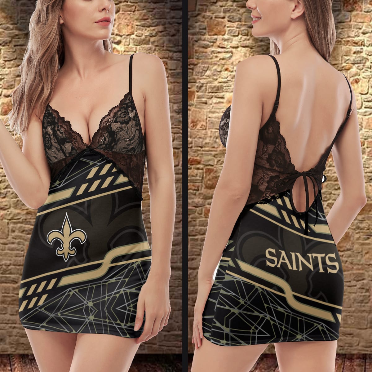 New Orleans Saints Lace Back Strap Slip Dress 463
