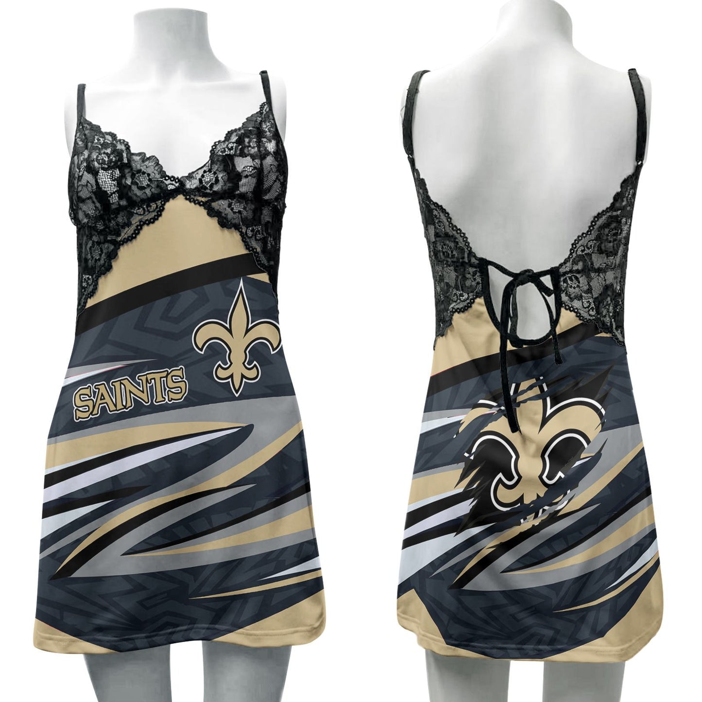 New Orleans Saints Lace Back Strap Slip Dress 73-1