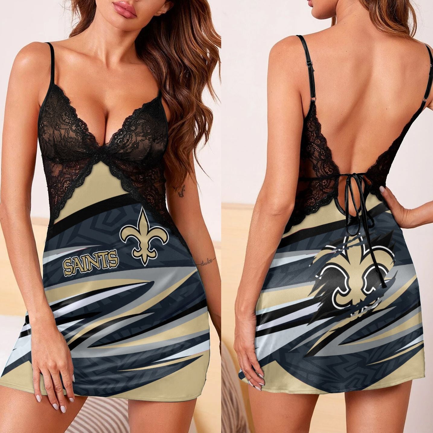 New Orleans Saints Lace Back Strap Slip Dress 73-1
