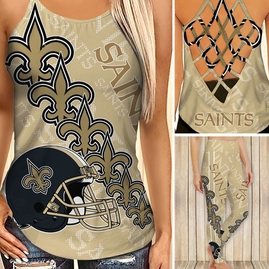 New Orleans Saints Leggings And Criss Cross Tank Top BG20