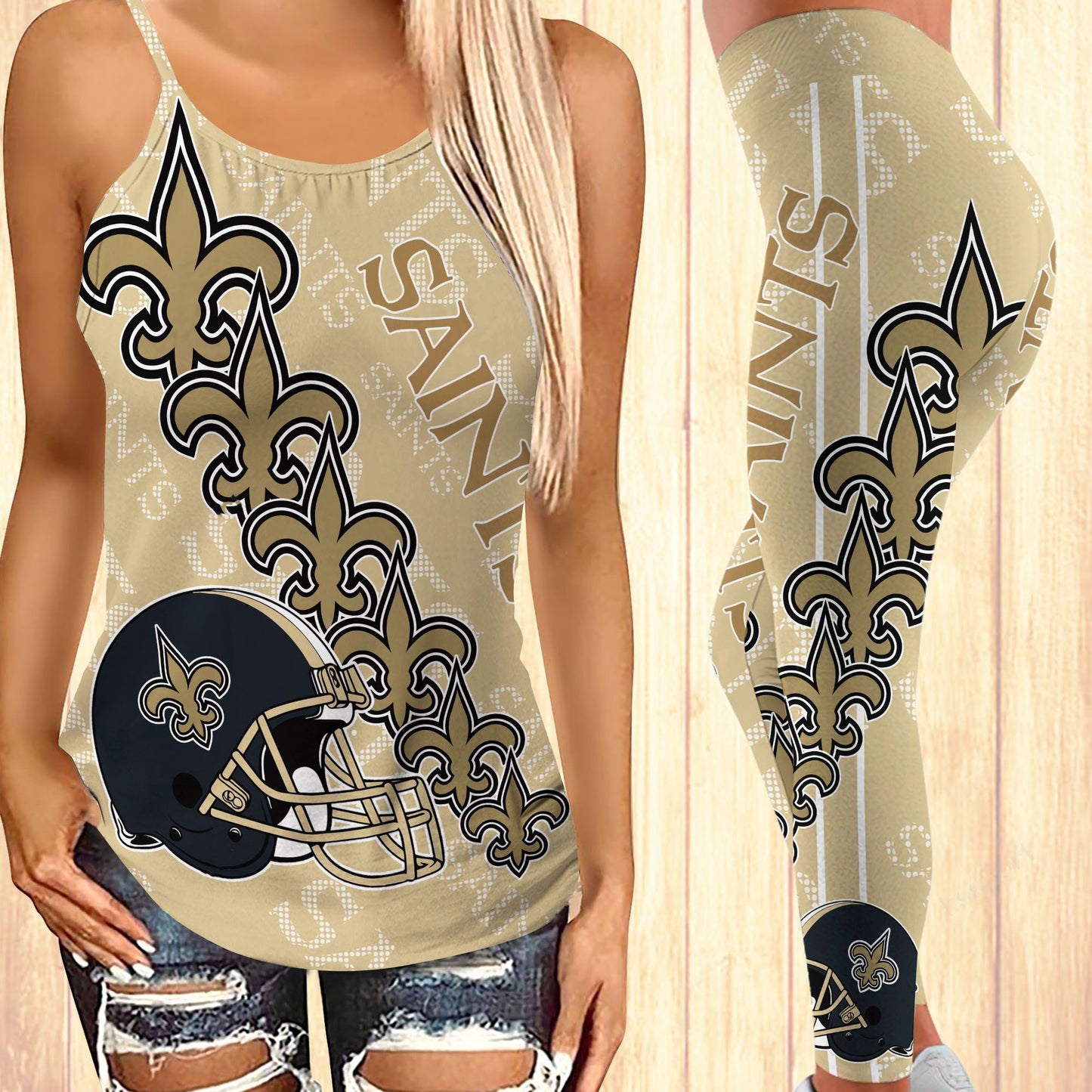 New Orleans Saints Leggings And Criss Cross Tank Top BG20