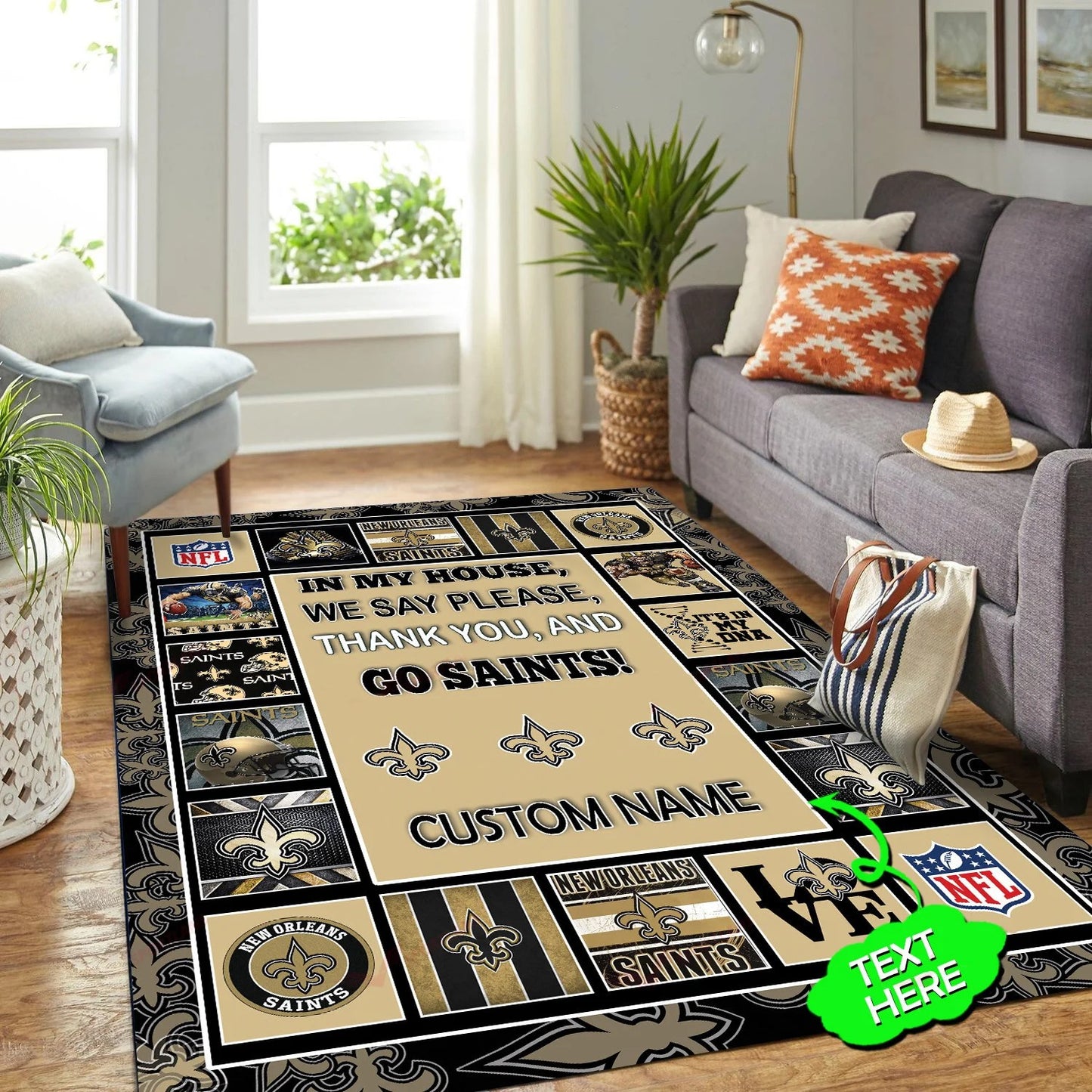 New Orleans Saints Personalized Premium Rectangle Rug 35