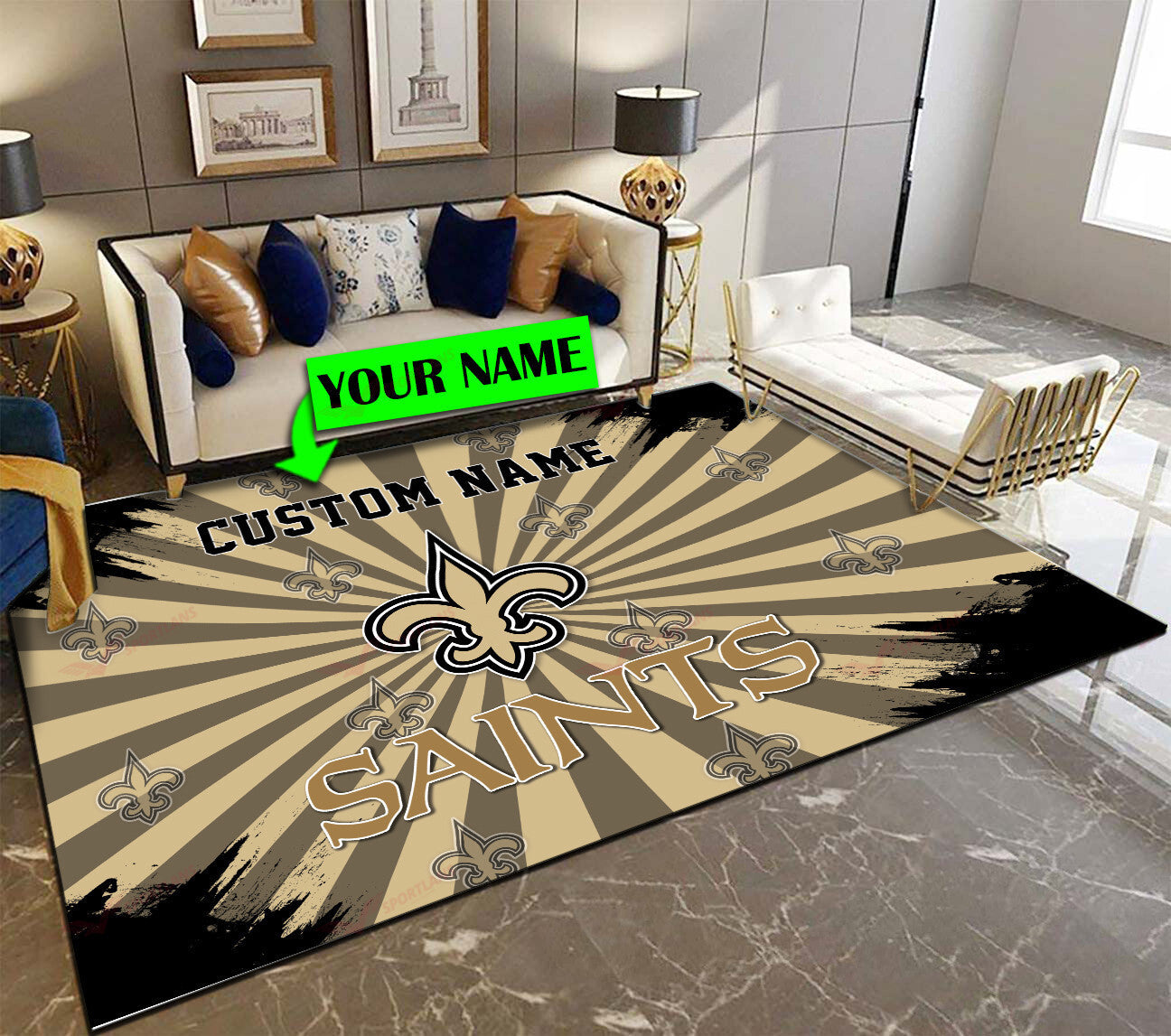 New Orleans Saints Personalized Premium Rectangle Rug 63