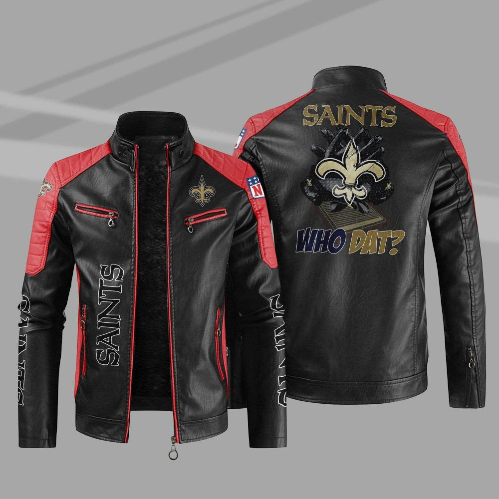 New Orleans Saints Stand Collar Leather Jacket BG15