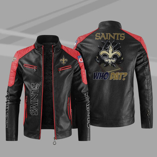 New Orleans Saints Stand Collar Leather Jacket BG15