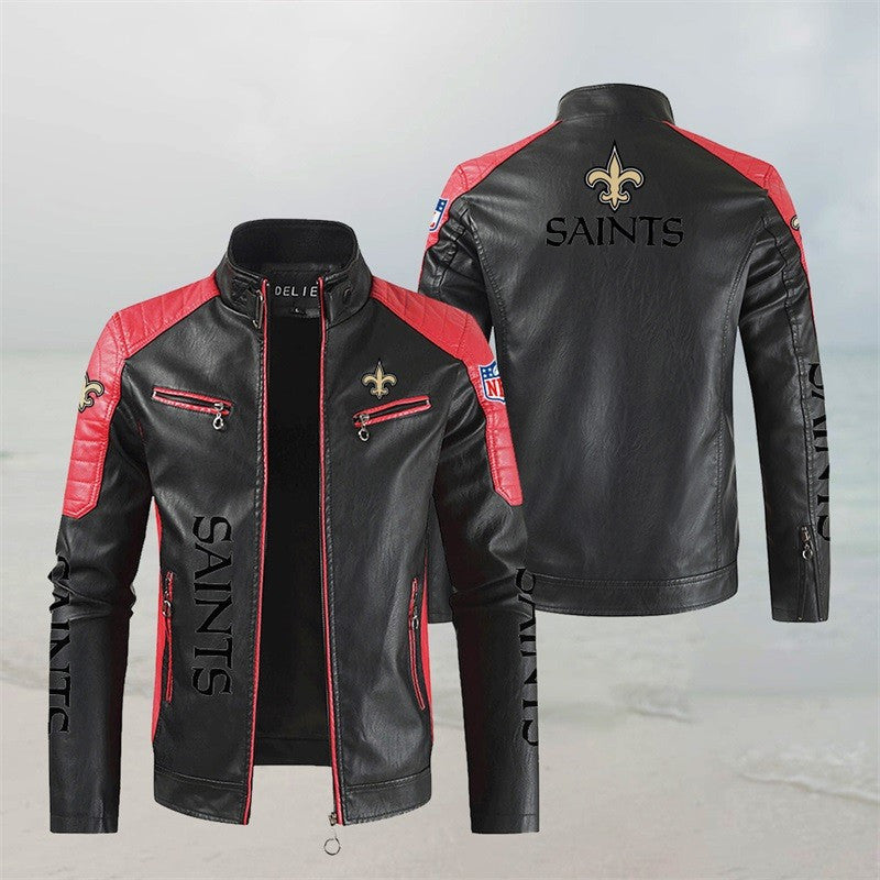 New Orleans Saints Stand Collar Leather Jacket BG30