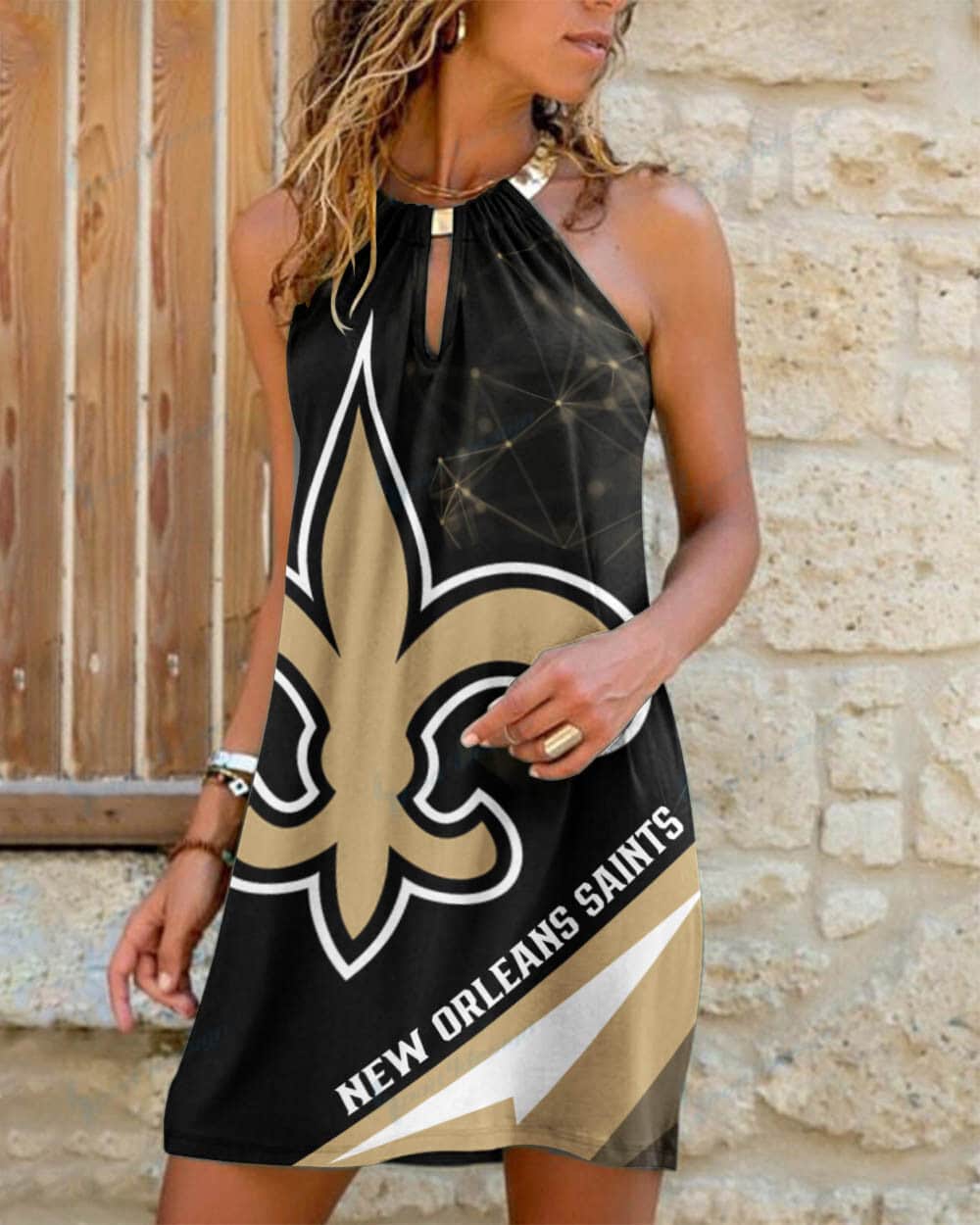 New Orleans Saints Summer Casual Metal Halter Neck Sleeveless Dress 103